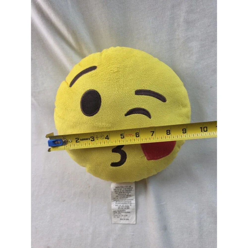Winking Kiss Emoji Yellow Round Plush Throw Pillow